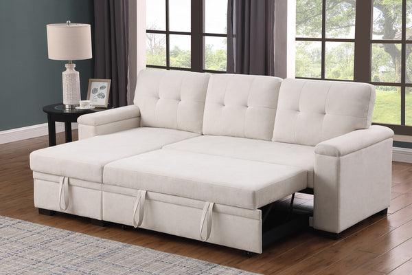 English Elm Jardin Woven Beige Sectional Sleeper Sofa with Reversible Storage Chaise for Living Rooms B2749S00248