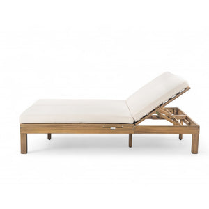 English Elm Trexm Acacia Wood Double Chaise Lounge Outdoor with Folding Trays and Foam Cushions TM000015AAD