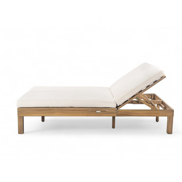 English Elm Trexm Acacia Wood Double Chaise Lounge Outdoor with Folding Trays and Foam Cushions TM000015AAD