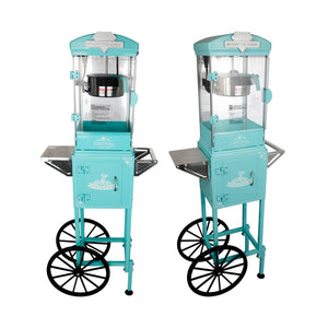 English Elm Popcorn Machine on Wheeled Cart with 10 Oz Kettle for Home Theater Game Room Cyan W2841P342119