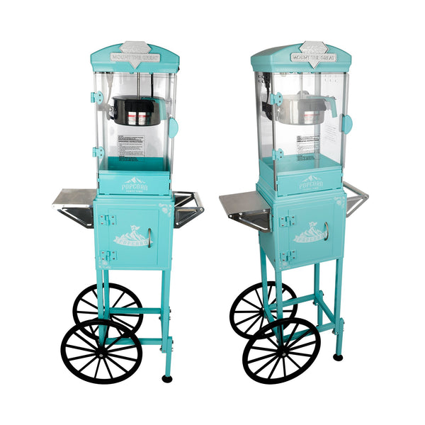 English Elm Popcorn Machine on Wheeled Cart with 10 Oz Kettle for Home Theater Game Room Cyan W2841P342119