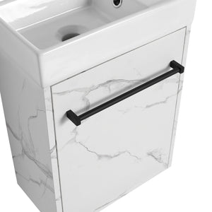 English Elm 16'' Floating Wall-Mounted Bathroom Vanity with Ceramic Basin, Soft-Close Door, Water-Resist Finish White W999P236337