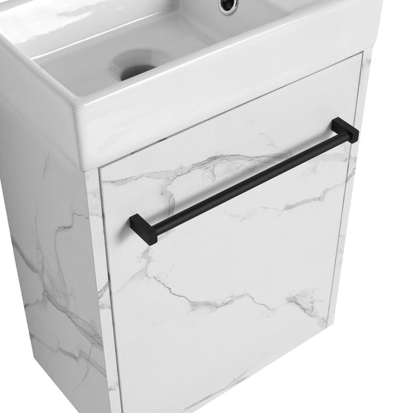 English Elm 16'' Floating Wall-Mounted Bathroom Vanity with Ceramic Basin, Soft-Close Door, Water-Resist Finish White W999P236337