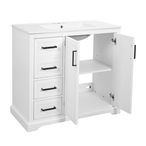 English Elm 36" Modern Bathroom Vanity with Ceramic Sink, Soft-Close Doors, 3 Drawers & Ample Storage for Small Baths White N729P280194K