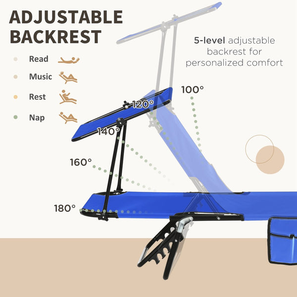 English Elm Outsunny Folding Chaise Lounge Chairs Set - Adjustable Recline, Canopy Shade, Portable Comfort For Poolside W2225P200945-GIGA