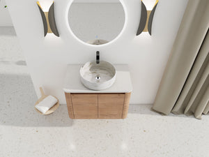 English Elm 30'' Wall-Mounted Bathroom Vanity With Ceramic Sink, Soft-Close Doors & Stylish Space-Saving Design W999S00389