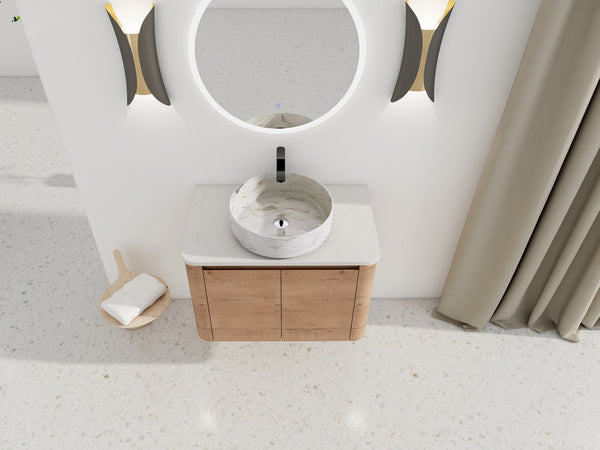 English Elm 30'' Wall-Mounted Bathroom Vanity With Ceramic Sink, Soft-Close Doors & Stylish Space-Saving Design W999S00389