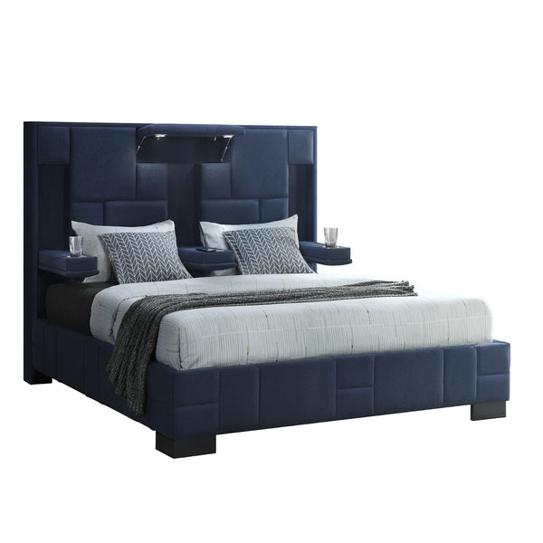 English Elm YARIS King Bed with Fold-Down Armrests, Built-In Wireless Charging, LED Reading Lights & Speakers Navy Blue 93.35 L x 13.19 W x 11.34 H B201S00113