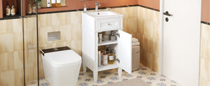 English Elm 16-inch French Style Freestanding Vanity Set with Ceramic Sink and Soft Close Cabinet White N710P405388K