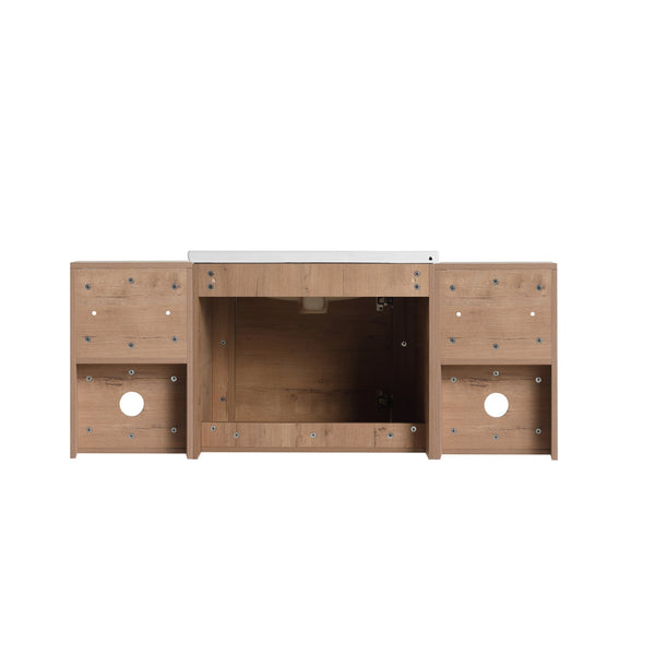 English Elm 48'' Wall-Mounted Bathroom Vanity With Soft-Close Door, White Sink, Storage Shelves & Plywood Design W999S00430