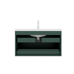 English Elm JODI 36" Floating Bathroom Vanity with Ceramic Sink, 2 Soft-Close Drawers, Wall-Mounted Green Finish W2615S00064