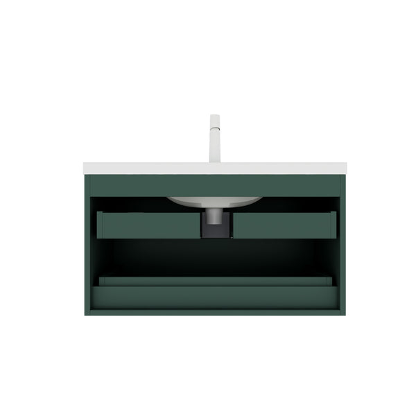 English Elm JODI 36" Floating Bathroom Vanity with Ceramic Sink, 2 Soft-Close Drawers, Wall-Mounted Green Finish W2615S00064