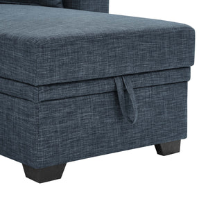 English Elm Upholstered Sleeper Sofa with Chaise & Under-Seat Storage, Reversible L/R, Modern Compact Design Blue B355S00006