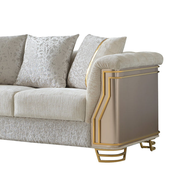 English Elm Chateau Three Piece Living Room Sofa Set Cream Upholstery Gold Steel Legs Glam B009S02179