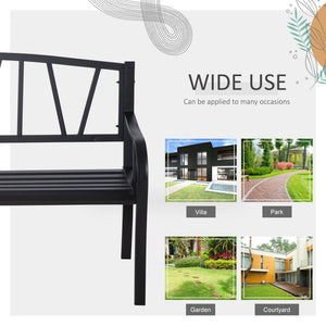 English Elm Outsunny 50" Black Metal Garden Bench For 2, Stylish Patio Seating With Slatted Design & Armrests W2225P174098-GIGA