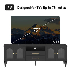 English Elm Vibe 68.9'' Retro Tv Stand For 75-Inch Tvs, Elegant Media Console With Fluted Glass & Storage Solutions N724P284465B-GIGA