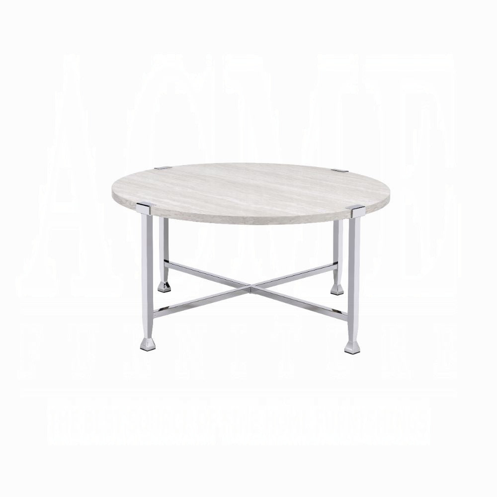 English Elm Contemporary Sofa Table with Wooden Top and X-Frame Metal Legs, Stable Modern Console for Living Room Chrome,White Oak 40 L x 40.5 W x 5 H B2741P337717