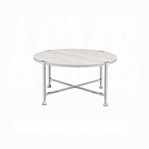 English Elm Contemporary Sofa Table with Wooden Top and X-Frame Metal Legs, Stable Modern Console for Living Room Chrome,White Oak 40 L x 40.5 W x 5 H B2741P337717