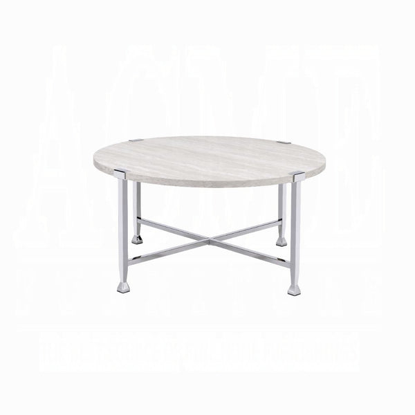 English Elm Contemporary Sofa Table with Wooden Top and X-Frame Metal Legs, Stable Modern Console for Living Room Chrome,White Oak 40 L x 40.5 W x 5 H B2741P337717