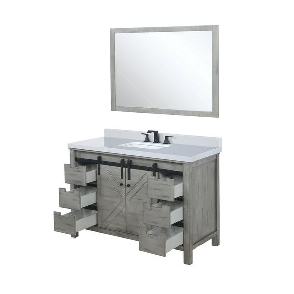 English Elm Ash Grey Bath Vanity Set With White Quartz Countertop, Matte Black Faucet & 44" Mirror For Modern Style B2731S01280