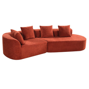 English Elm 116" Curved Sectional Sofa Pearl Fabric Chaise Frameless Sponge Contemporary Living Room Orange N767P388359G