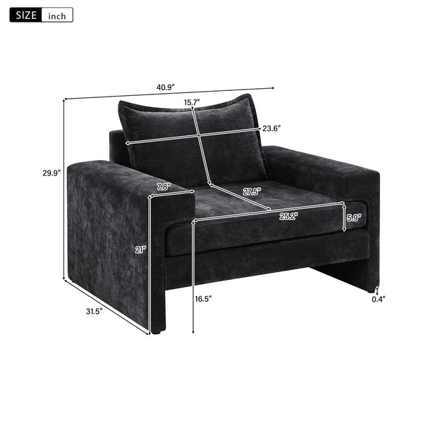 English Elm Christopher Knight Home® - Chenille Oversized Armchair with Thick Cushion and Wide Armrests, Ergonomic Back for Cozy Living Spaces Black N763P314419B