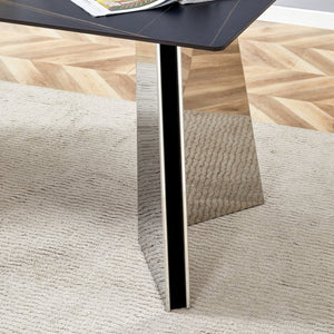 English Elm Table Set With Black Marble Top & Stainless Steel Legs - 6 Light Gray Pu Chairs For Modern Dining W1151S01964-GIGA