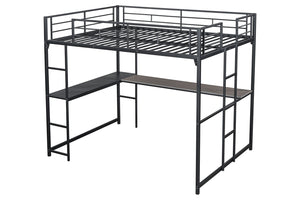 English Elm Contemporary Full Loft Bed With Twin Ladders, Durable Metal Frame, Stylish Black Finish For Space-Saving B2741S00304