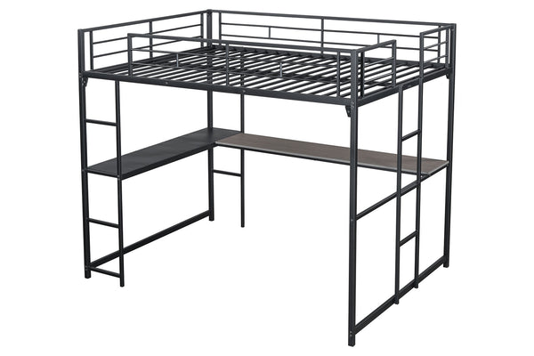 English Elm Contemporary Full Loft Bed With Twin Ladders, Durable Metal Frame, Stylish Black Finish For Space-Saving B2741S00304