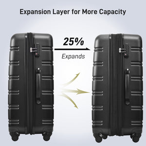 English Elm 3 Piece Abs Hardshell Spinner Luggage Set with Tsa Lock Expandable Travel Suitcases Black PP191030AAB