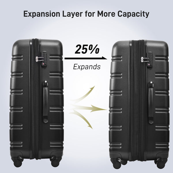 English Elm 3 Piece Abs Hardshell Spinner Luggage Set with Tsa Lock Expandable Travel Suitcases Black PP191030AAB