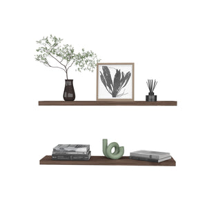 English Elm Ecco 47" Floating Shelves Set of 2 Walnut – Modern Matte Finish, Hidden Brackets, Sturdy Storage Display B200P239119