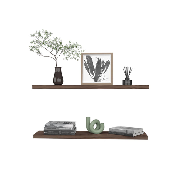 English Elm Ecco 47" Floating Shelves Set of 2 Walnut – Modern Matte Finish, Hidden Brackets, Sturdy Storage Display B200P239119