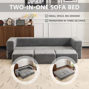 English Elm Ebern Designs Convertible Sectional Sofa – Cozy Chenille Sleeper With 3 Footrests For Small Spaces W1829P280222