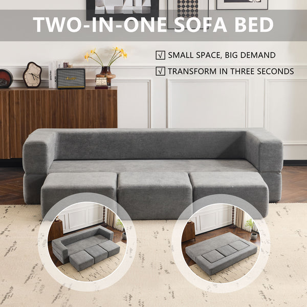 English Elm Ebern Designs Convertible Sectional Sofa – Cozy Chenille Sleeper With 3 Footrests For Small Spaces W1829P280222