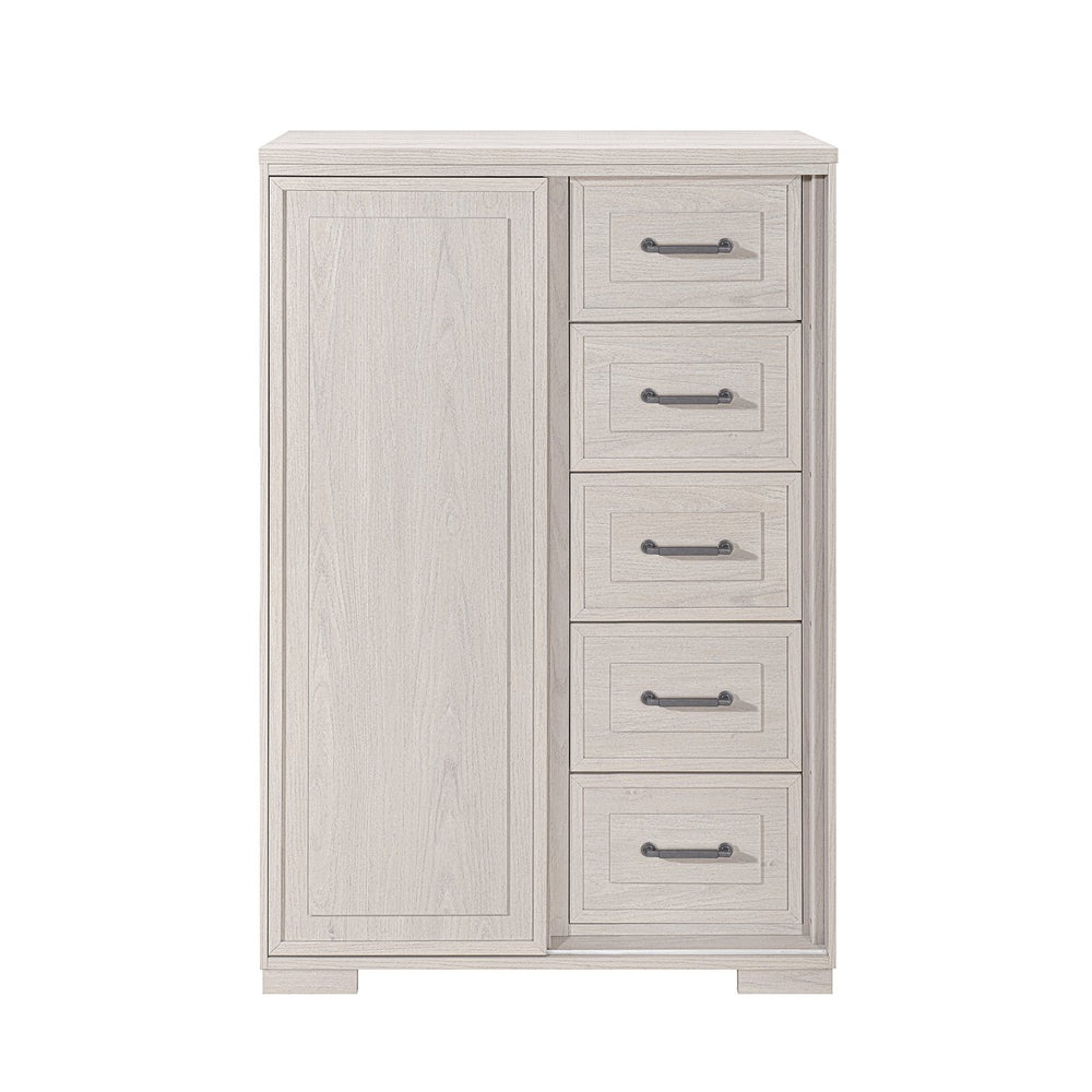 English Elm Ciara Beige Tall Storage Chest with Matte Black Handles for Modern Bedroom Decor B201P499229