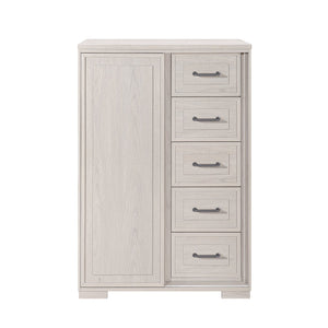 English Elm Ciara Beige Tall Storage Chest with Matte Black Handles for Modern Bedroom Decor B201P499229