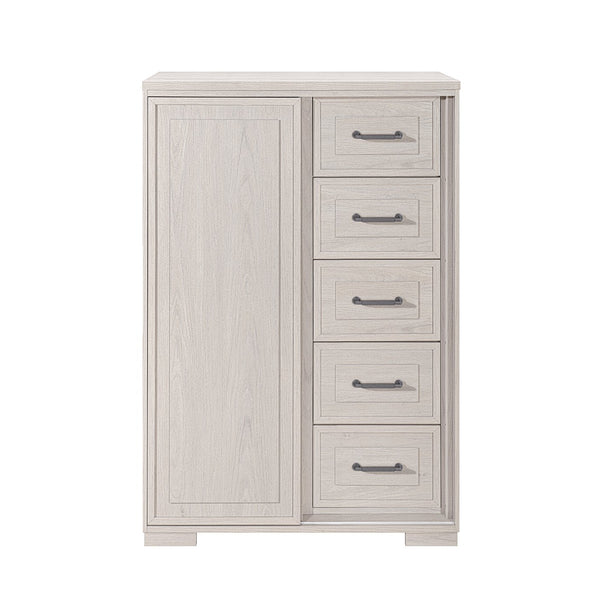 English Elm Ciara Beige Tall Storage Chest with Matte Black Handles for Modern Bedroom Decor B201P499229