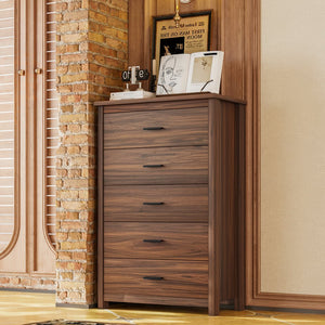 English Elm 4PCS Queen Bedroom Set with Storage Headboard & Built‑In Charging Station, 2 Nightstands, Dresser Walnut 54.25 L x 18.75 W x 9.25 H N733S307937W
