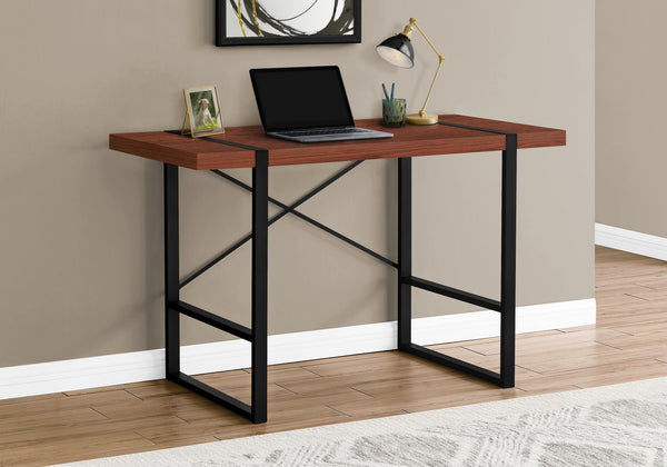 English Elm Computer Desk, Stylish Brown Laminate With Black Metal Legs, Modern Workspace For Home & Office B2710P219878