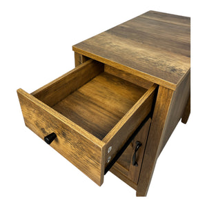 English Elm Farmhouse Nightstand with Charging Station and Barn Door Drawer — USB-C, AC Outlets, Compact Storage Antique brown W1412P230409