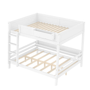 English Elm Queen Over Bunk Bed Pine Frame with Built in Shelving Detachable Vintage Style White W5316S00014