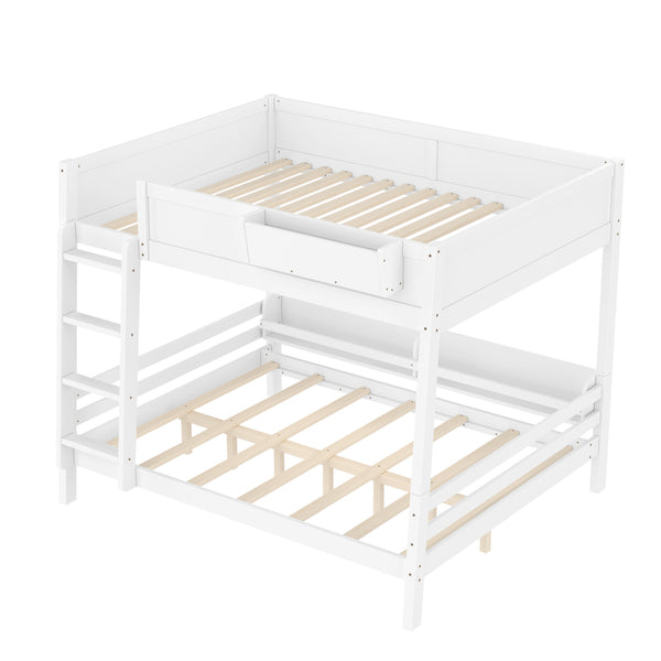 English Elm Queen Over Bunk Bed Pine Frame with Built in Shelving Detachable Vintage Style White W5316S00014