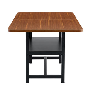 English Elm 71 Inch Fashionable Walnut Grain Dining Table with Sturdy Metal Legs, Scratch-Resistant MDF Top, Storage Shelf, Minimalist Design Walnut+black W1151P364851
