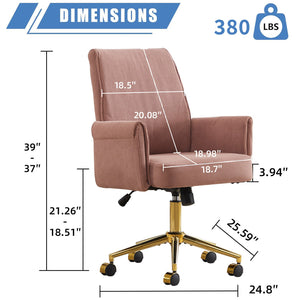 English Elm Mid-back Striped Fabric Office Chair with Gold Base Ergonomic Memory Foam Lumbar Light Pink W2311P420439