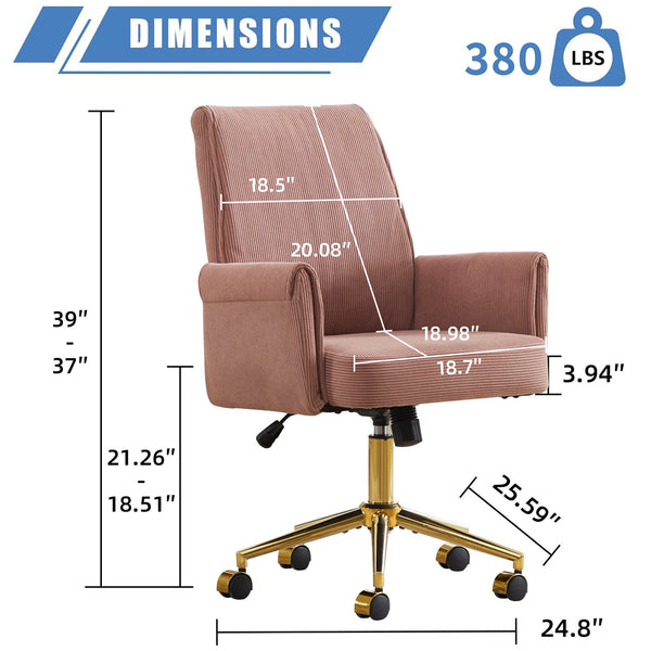 English Elm Mid-back Striped Fabric Office Chair with Gold Base Ergonomic Memory Foam Lumbar Light Pink W2311P420439