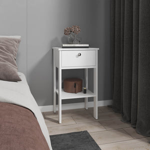 English Elm Nightstand, Compact 1-Drawer + Open Shelf, Elevated 4-Leg Engineered Wood, White, Ready-to-Assemble B097P369424