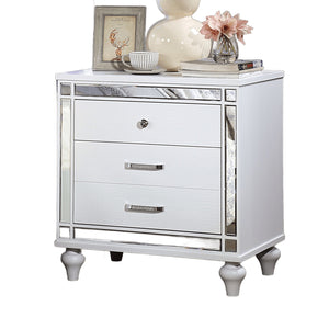English Elm White Crocodile-Textured Nightstand with Mirror Trim, Felt-Lined Top Drawers & Ornate Bun Feet - Contemporary Bedroom Accent B011P402573