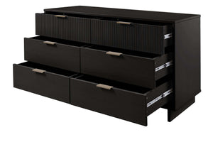 English Elm Granville 55" Black Dresser - Sleek Solid Wood Design With 6 Full-Extension Drawers & Gold Accents B365S00087