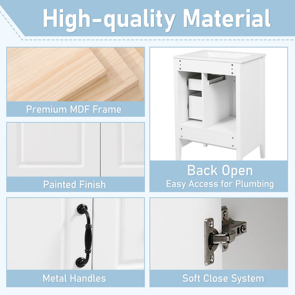 English Elm Christopher Knight Home® - 24 Freestanding Retro Bathroom Vanity with Ceramic Sink, Soft-Close Cabinet & Drawers, Painted MDF Finish White N759P292551K